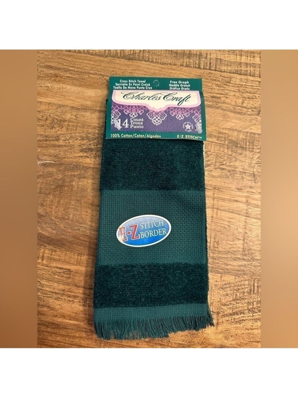 Charles Craft 100% Cotton Fingertip Towel E-Z Cross Stitch border Hunter Green